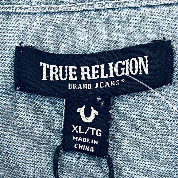 TRUE RELIGION Men's Chambray Long Sleeve Blue Western Pearl Snap Shirt Sz XL NWT - Picture 11 of 14